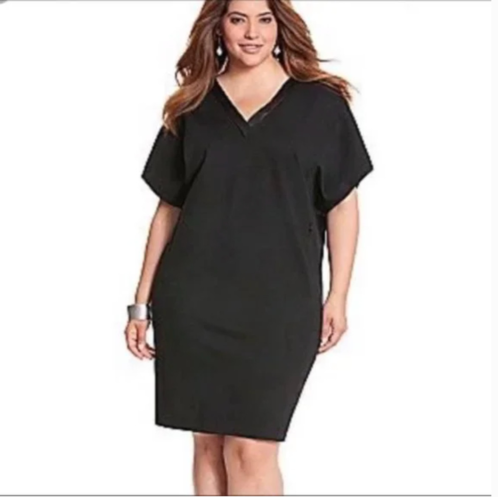 Lane Bryant Dress Plus Size 22/24 Black Ponte Knit Faux Leather Trim Sheath